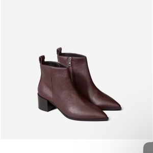 Everlane The Boos Boot Burgundy Pointed Toe Ankle Pebbled Leather Boots US6.5